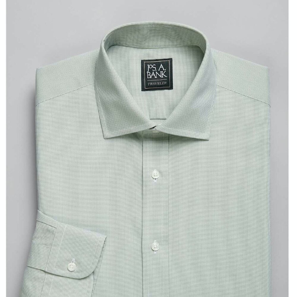 Jos.A.Bank Traveler Collec Slim Fit Spread Collar Fine Grid Pattern Dress Shirt